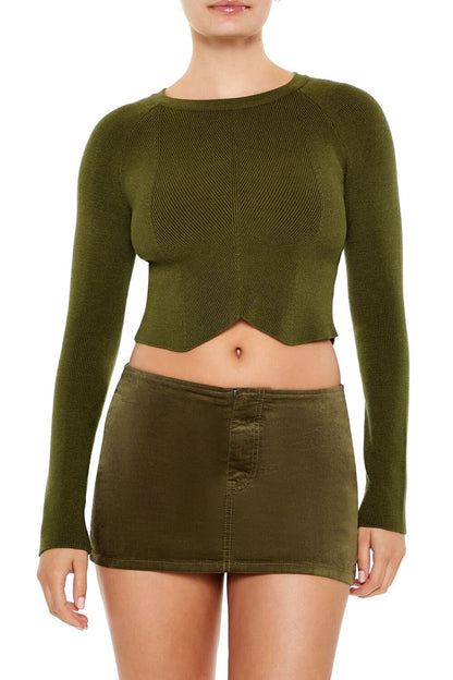 Notched Cropped Sweater