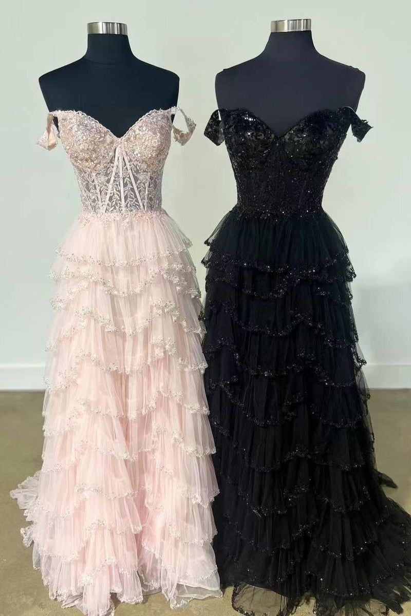 Off the Shoulder Beaded Ruffles Long Formal Dress