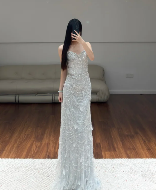 Off The Shoulder Beading Wedding Dress Sparkle Evening Dress Prom Party Dress