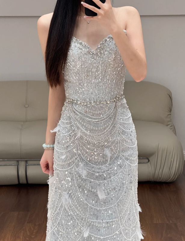 Off The Shoulder Beading Wedding Dress Sparkle Evening Dress Prom Party Dress
