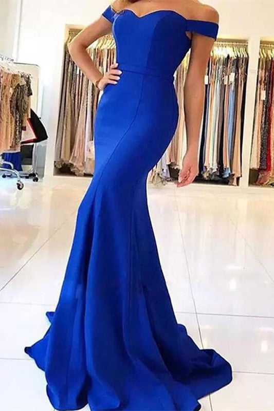 Off-the-Shoulder Blue Mermaid Prom Dress
