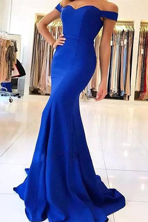 Off-the-Shoulder Blue Mermaid Prom Dress