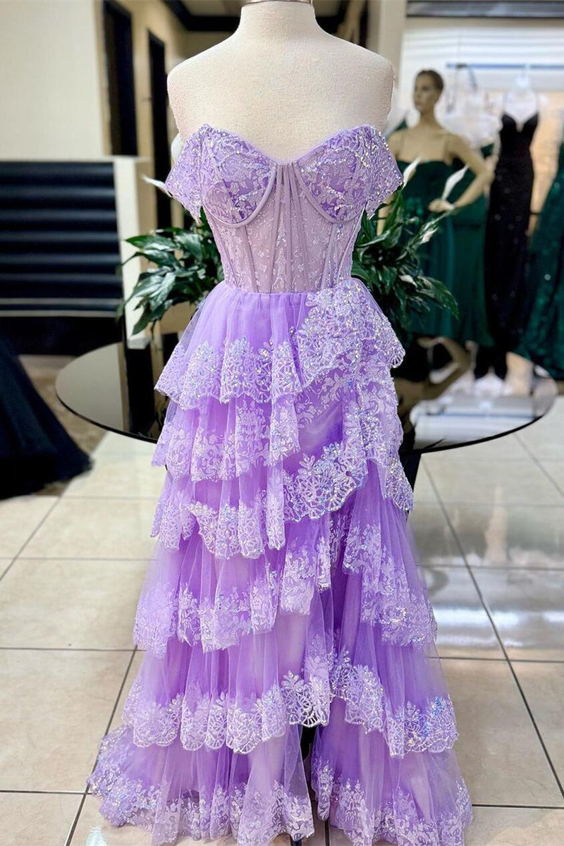Off the Shoulder Blue Sequin Tulle Ruffles Gown