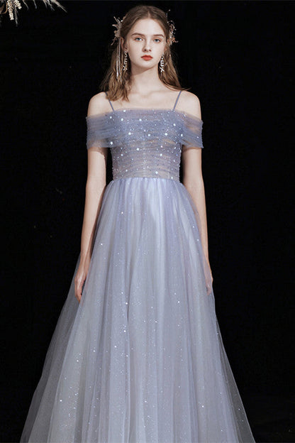 Off the Shoulder Blue Stunning Long Prom Dress