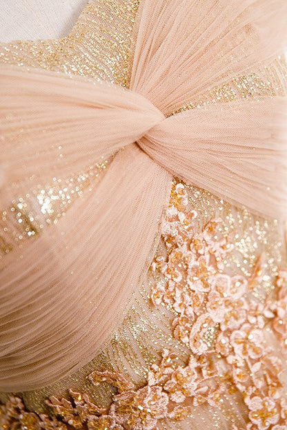 Off the Shoulder Champagne Long Formal Dress