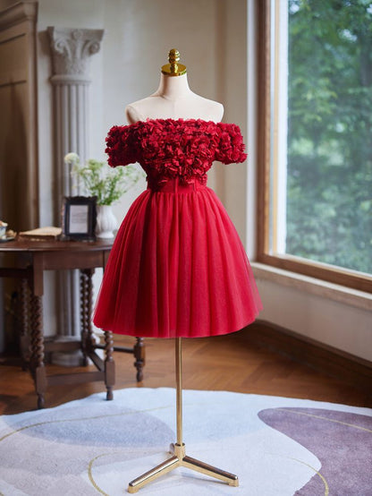 Off the Shoulder Flower Bodice Tulle Short Homecoming Dress