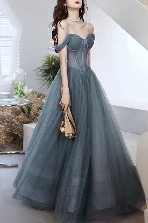 Off the Shoulder Grey Formal Gown