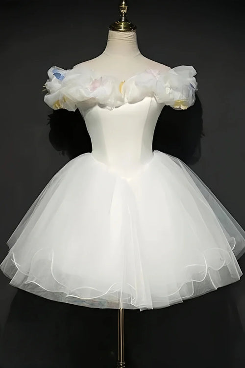 Off The Shoulder Ivory Homecoming Dresses Organza Mini Party Dress, AST2047