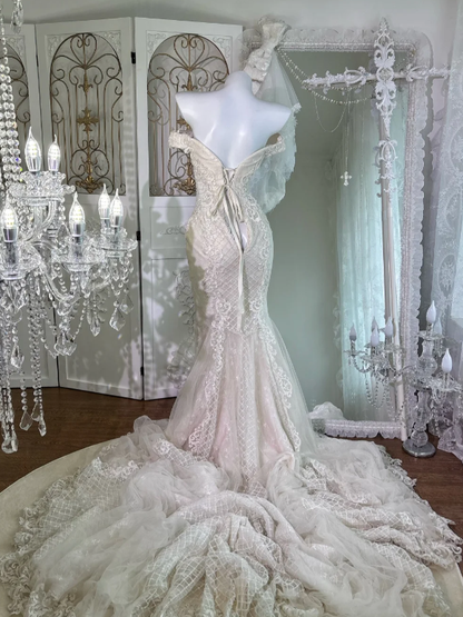 Off The Shoulder Lace Wedding Dress Ivory Wedding Gown
