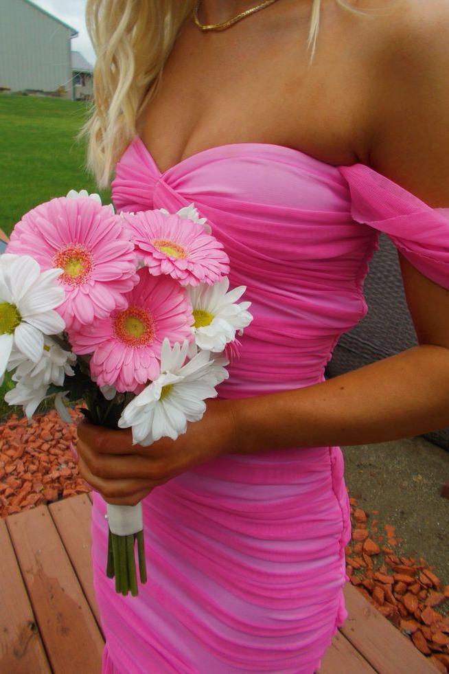 Off the Shoulder Pink Sheath Long Party Dress