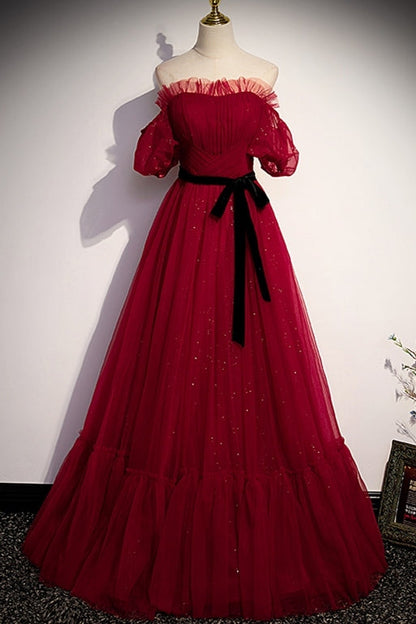 Off the Shoulder Red Long Formal Gown