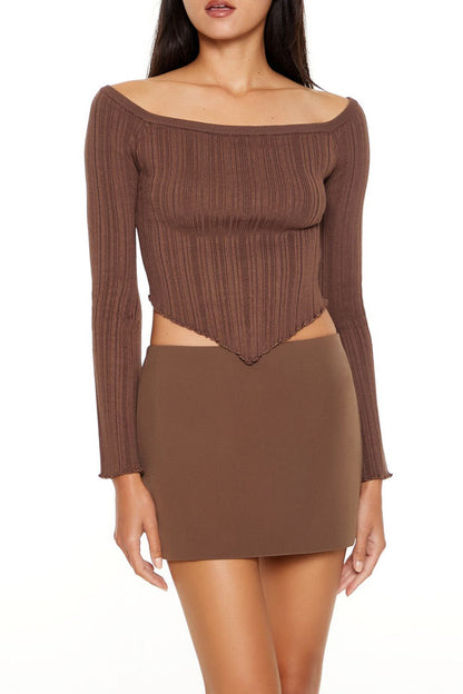 Off-the-Shoulder V-Hem Sweater