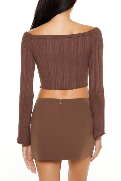 Off-the-Shoulder V-Hem Sweater