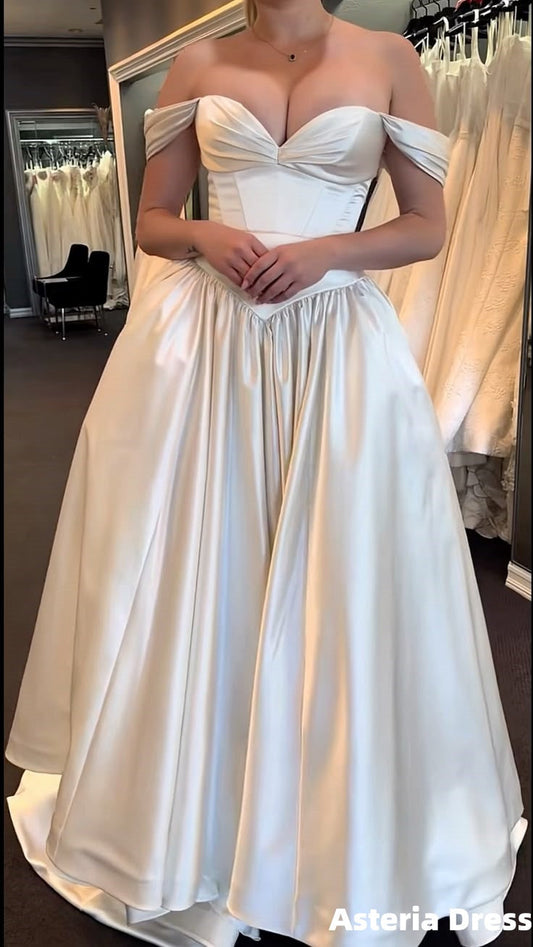 Off The Shoulder White A-Line Wedding Dresses
