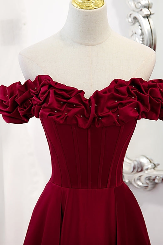 Off the Shoulder Wine Red A-line Princess Dress