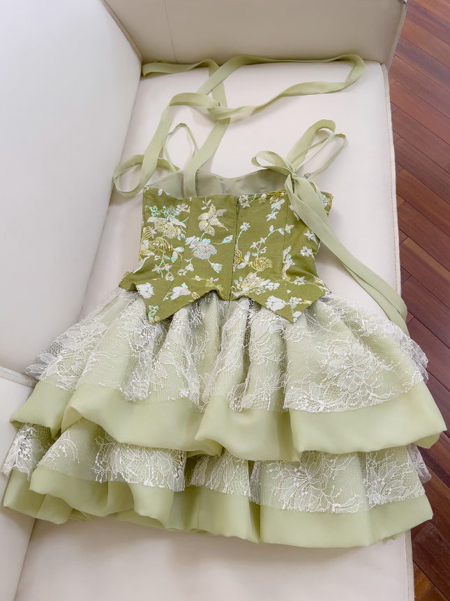 Olive Green A-line Mesh Lace Sequined Short Prom Dress Homecoming Dress