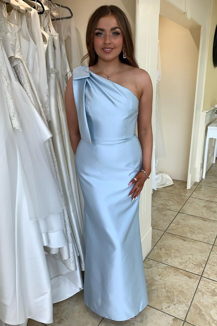 One Shoulder Champagne Satin Mermaid Bridesmaid Dresses