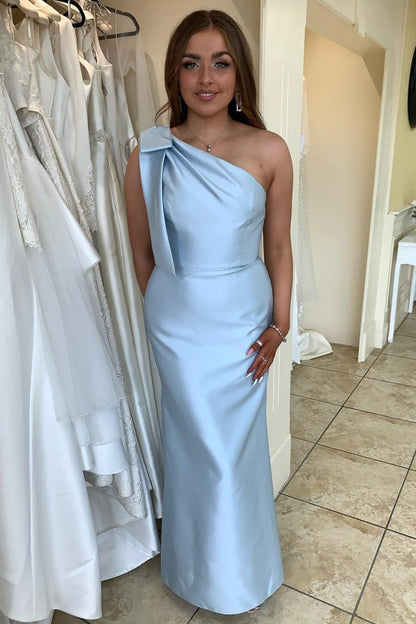One Shoulder Champagne Satin Mermaid Bridesmaid Dresses