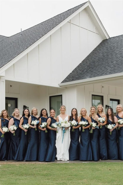 One Shoulder Champagne Satin Mermaid Bridesmaid Dresses
