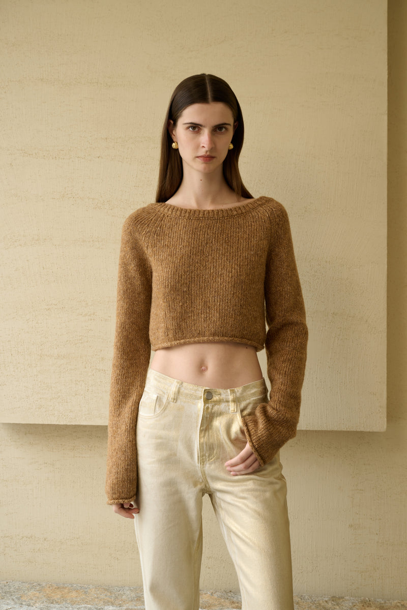 Open back cropped sweater