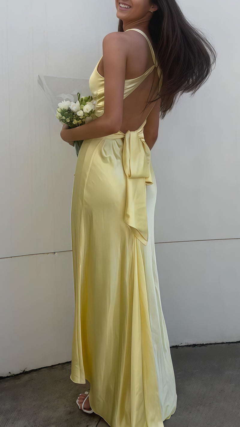 Open Back Mermaid Party Dress, Silk Satin Gala Prom Dress,AST1676