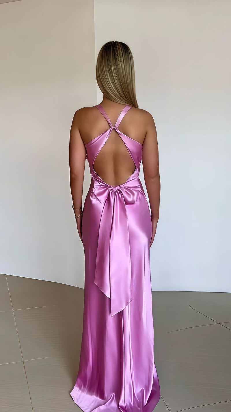 Open Back Mermaid Party Dress, Silk Satin Gala Prom Dress,AST1676