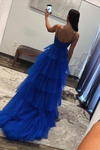 Orange Halter Tulle Tiered A-line Long Party Dress