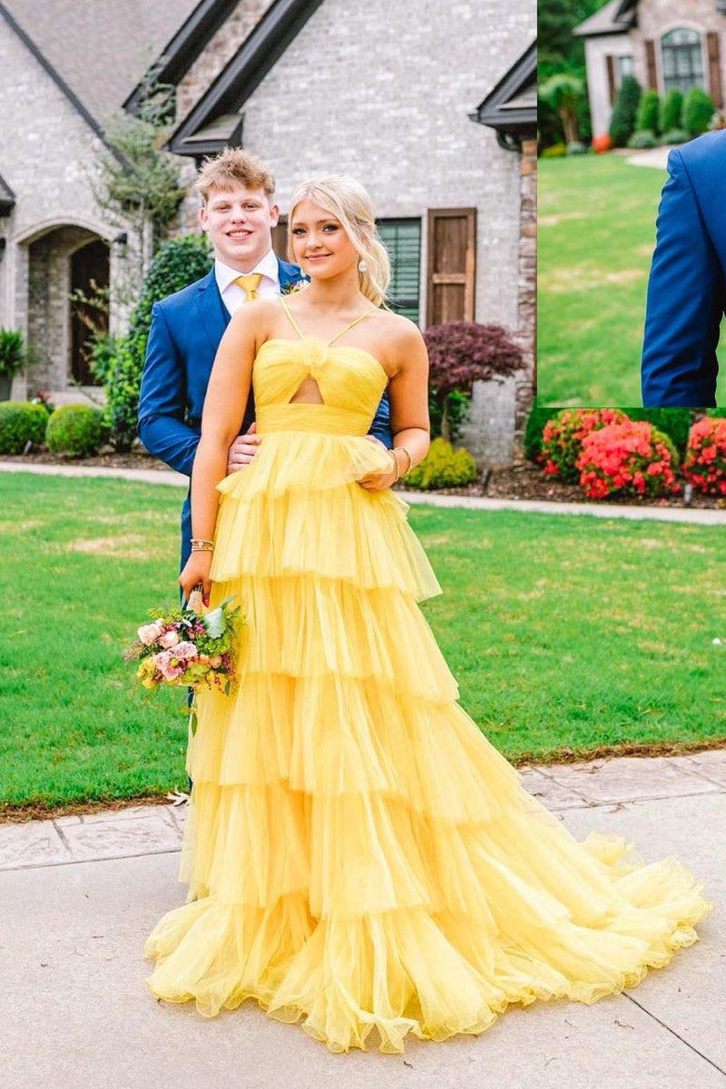 Orange Halter Tulle Tiered A-line Long Party Dress