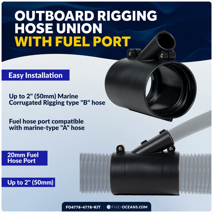 Outboard Rigging Flange with Fuel Hose Port & Hose Union Kit - FO4776-4778-KIT - Five Oceans