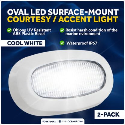 Oval LED Surface-Mount Courtesy / Accent Light, Cool White, 12V, 2-Pack - FO3672-M2 - Five Oceans
