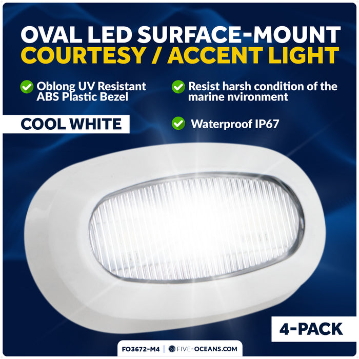 Oval LED Surface-Mount Courtesy / Accent Light, Cool White, 12V, 4-Pack - FO3672-M4 - Five Oceans