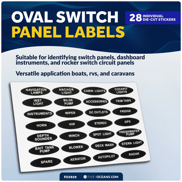 Oval Switch Panel Labels, 28 Pieces Per Sheet - FO3929 - Five Oceans