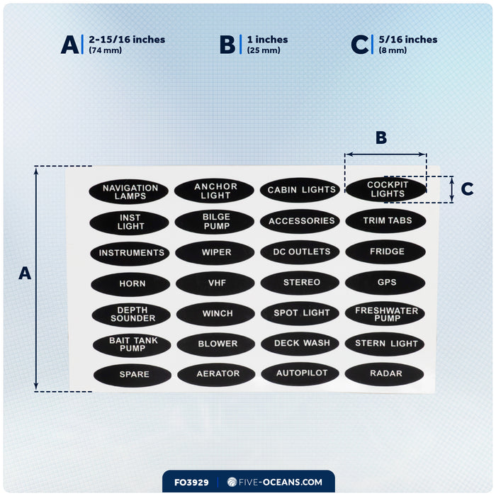 Oval Switch Panel Labels, 28 Pieces Per Sheet - FO3929 - Five Oceans