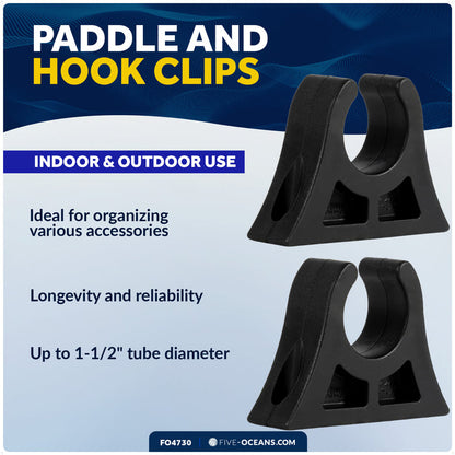 Paddle Holder Clip for Up to 1 1/2" Tube Dia., Black, Rubber, 2-Pack - FO4730 - Five Oceans