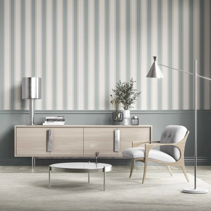 Geometric Striped Shower Toilet Wallpaper (Mint Green/ Grey)