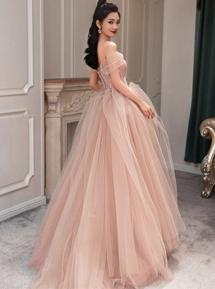 Peach Ball Gown with Off the Shoulder Top