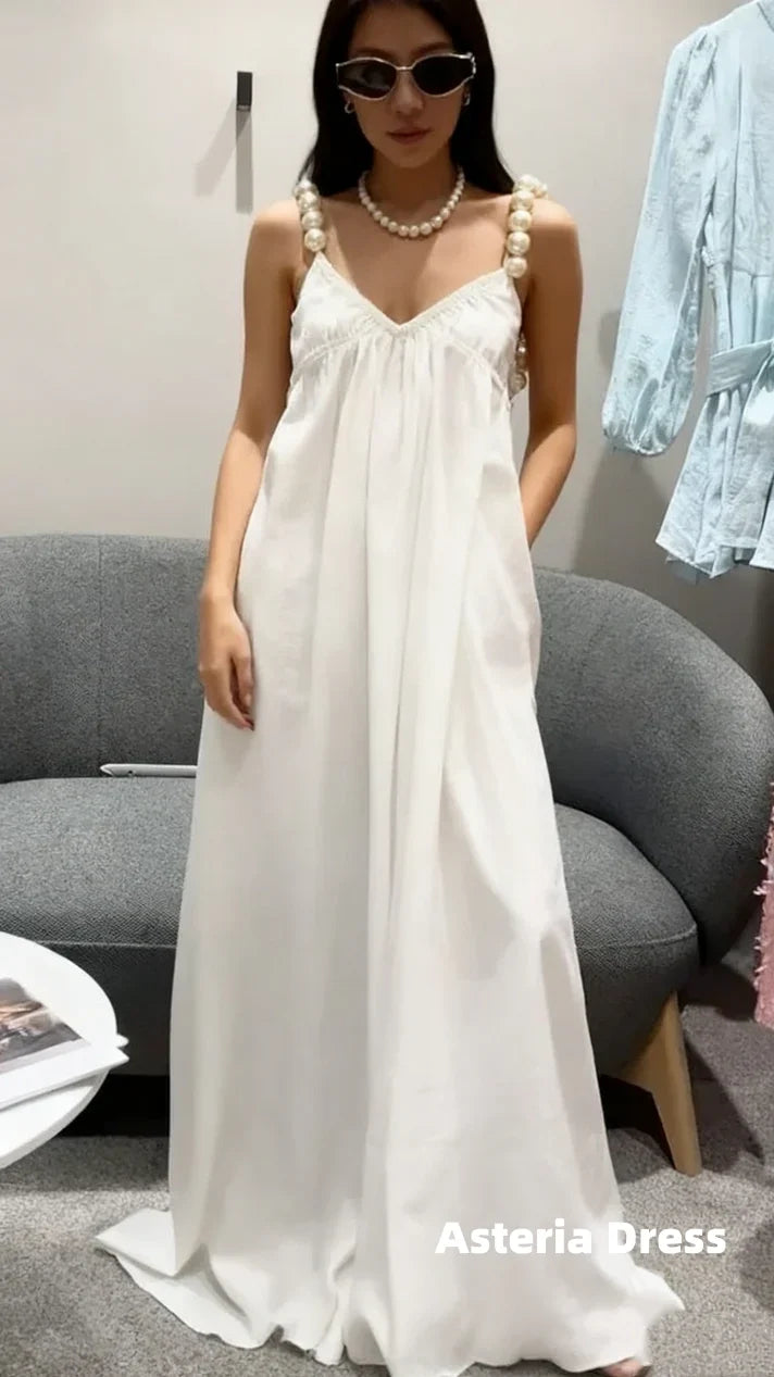 Pearl White A-line Simple Party Dresses Holiday Dress, AST2322