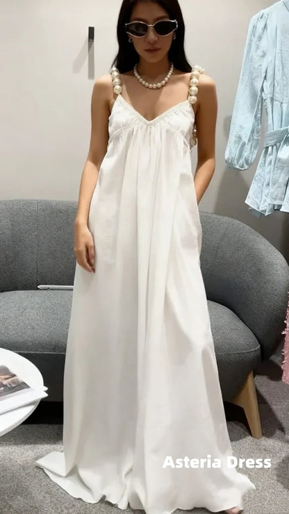 Pearl White A-line Simple Party Dresses Holiday Dress, AST2322