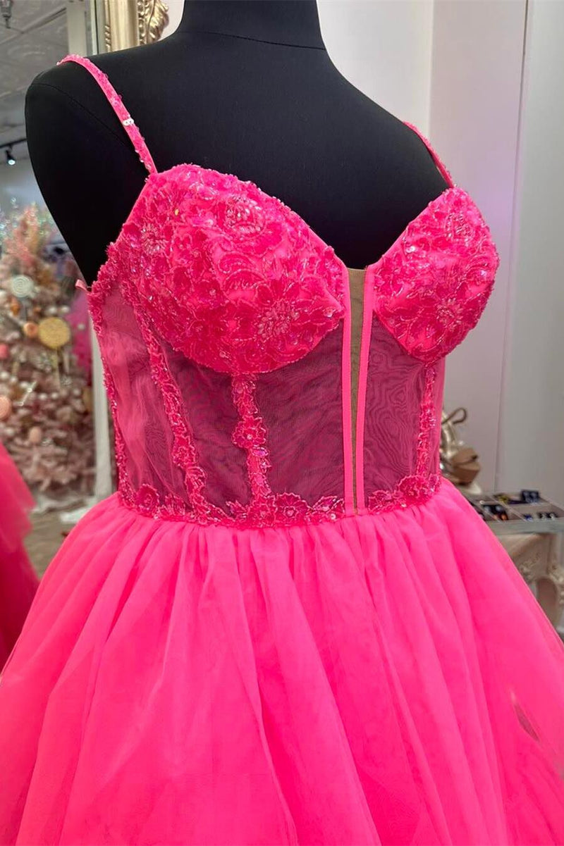 Pink Corset Tulle Ruffles A-line Formal Dress