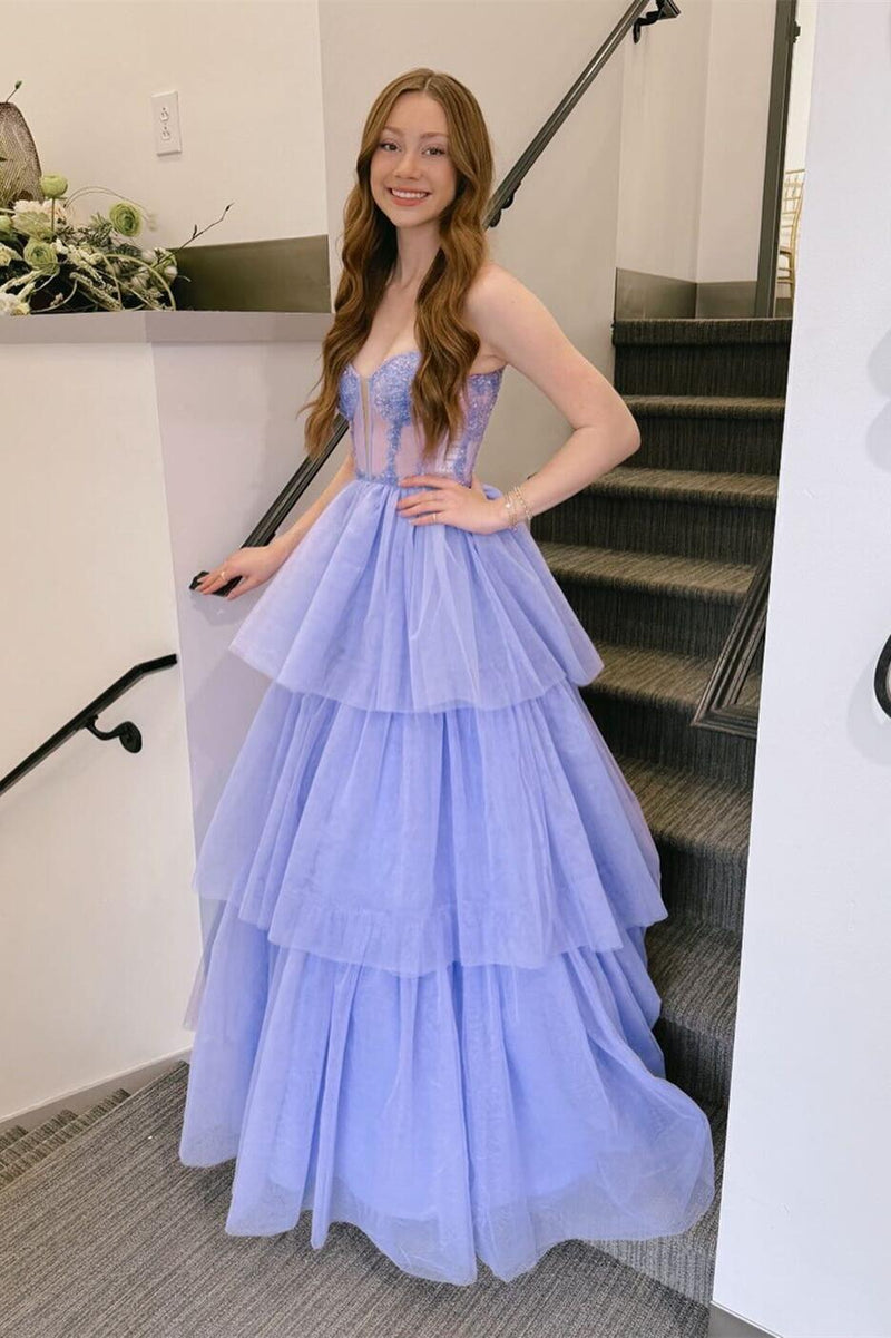 Pink Corset Tulle Ruffles A-line Formal Dress