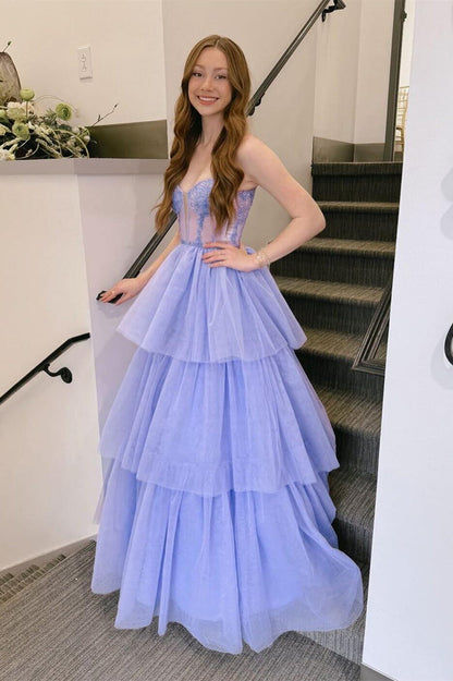 Pink Corset Tulle Ruffles A-line Formal Dress