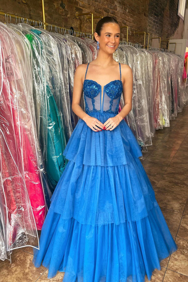 Pink Corset Tulle Ruffles A-line Formal Dress