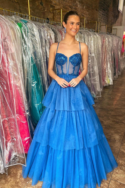 Pink Corset Tulle Ruffles A-line Formal Dress