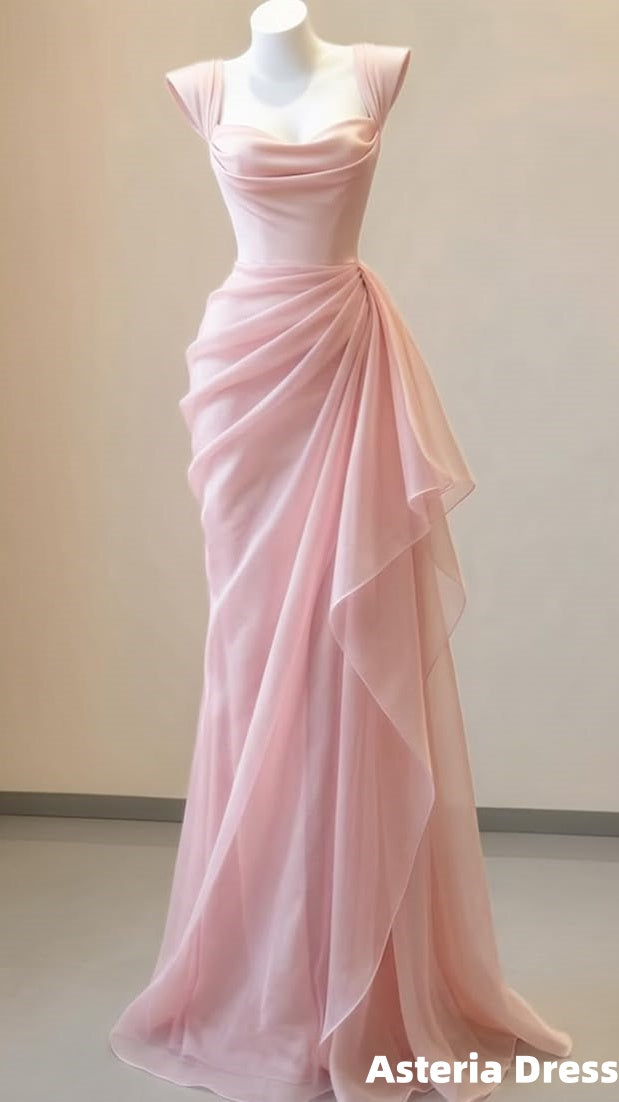 Pink Mermaid Chiffon Long Prom Dresses Sweetheart Formal Party Dress