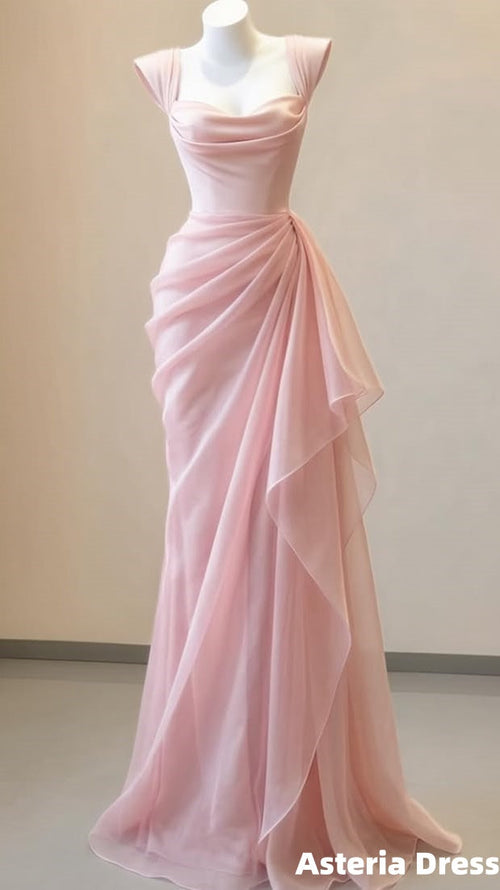 Pink Mermaid Chiffon Long Prom Dresses Sweetheart Formal Party Dress