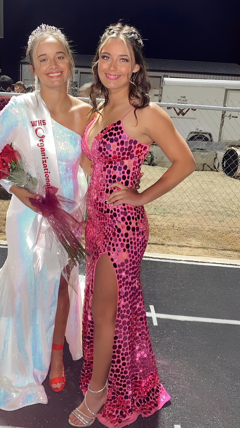 Pink Mermaid Sequin Long Evening Prom Dress, AST1556