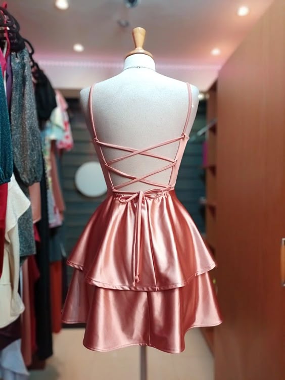 Pink Spaghetti Straps Simple Popular A-line Short Homecoming Dresses