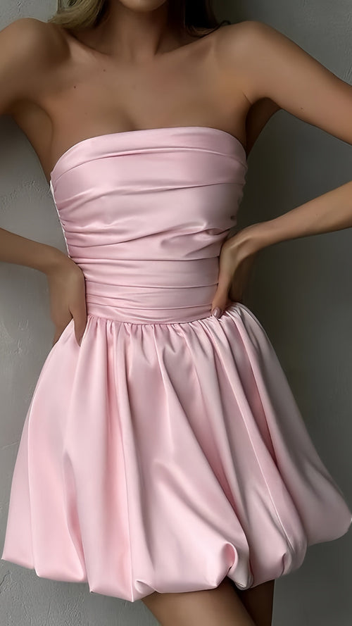 Pink Strapless Homecoming Dresses Short Prom Dresses A-line Hoco Dresses Back To School Dress,AST1990