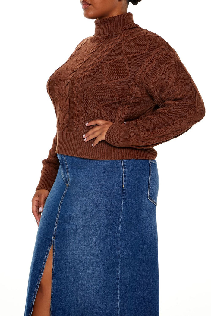 Plus Size Cable Knit Turtleneck Sweater