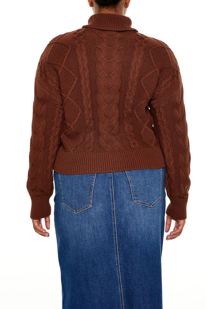Plus Size Cable Knit Turtleneck Sweater
